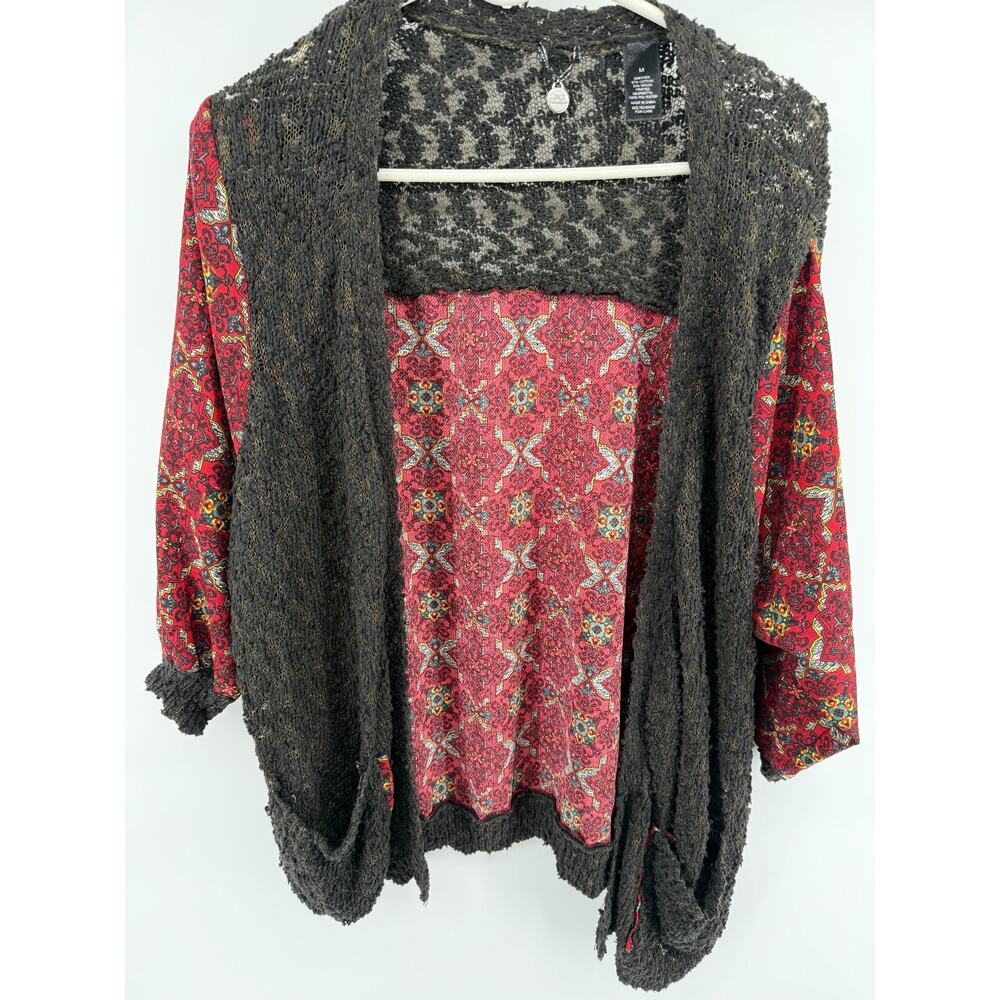 BKE Boutique Boho Open Knit Cardigan Lace Layered Patterned Festival Womens M